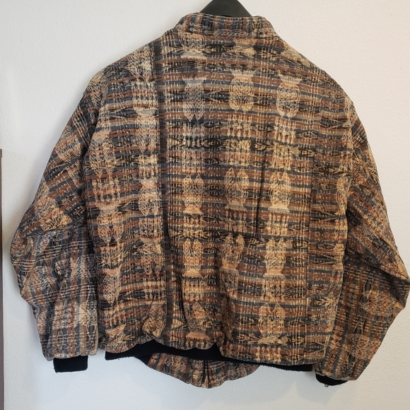 Floral Embroidered Vintage Handmade Ikat Sleeve Guatemala Art Bomber Jacket - Picture 2 of 3